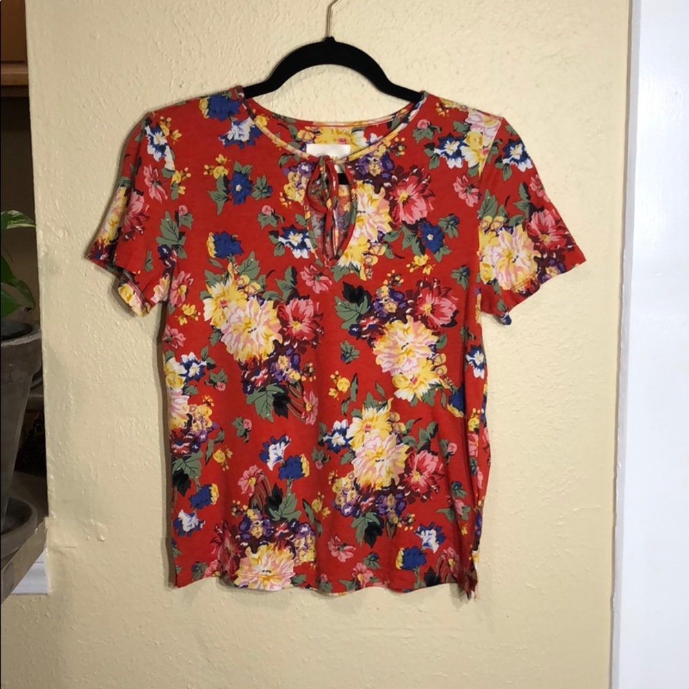 Maeve by Anthropologie Red Floral Tee Size XS - Picture 2 of 9